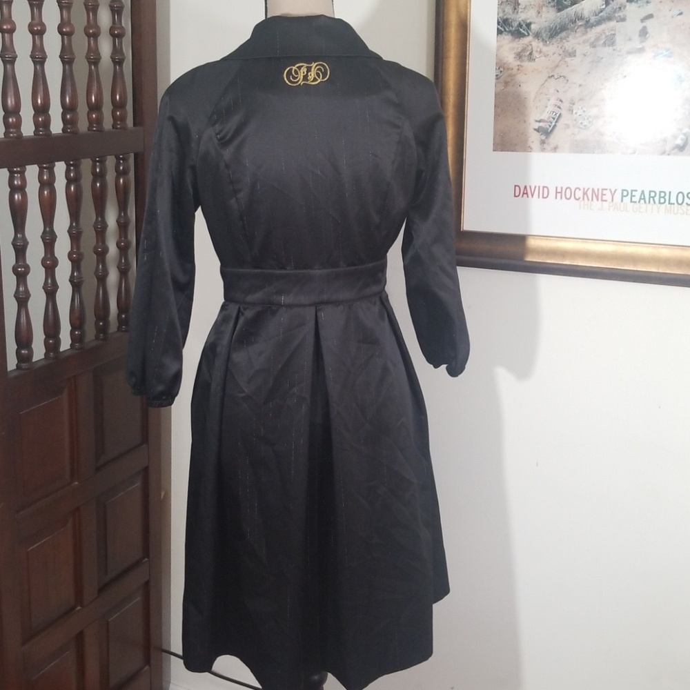 Fabulosity Black Button Front Long Sleeve Trench Coat Jacket. M - Picture 6 of 8
